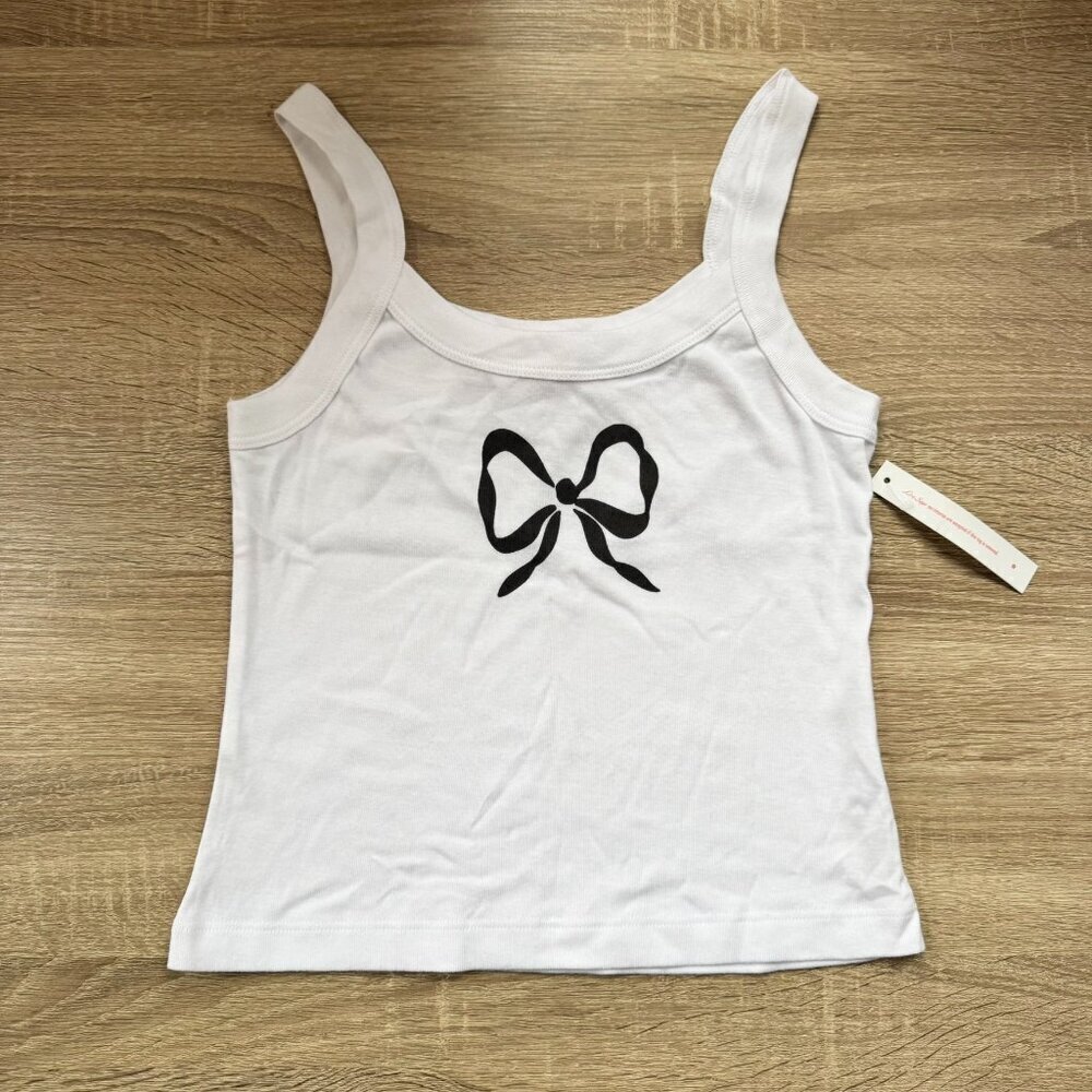 NWT Lisa Says Gah Harley Tank White Black Bow Medium
